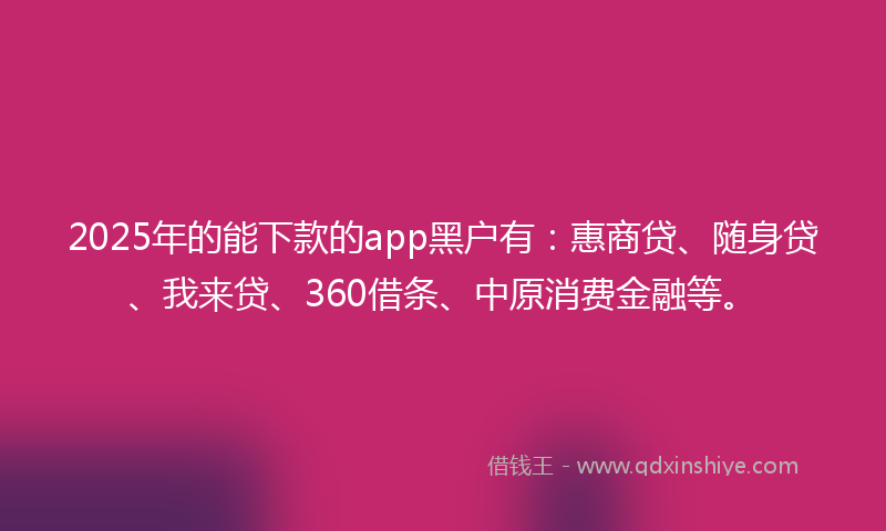 2025年的能下款的app黑户有：惠商贷、随身贷、我来贷、360借条、中原消费金融等。