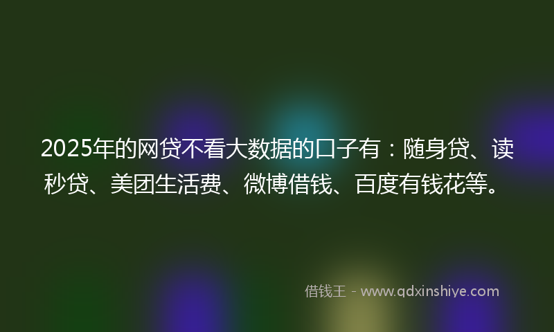 2025年的网贷不看大数据的口子有：随身贷、读秒贷、美团生活费、微博借钱、百度有钱花等。