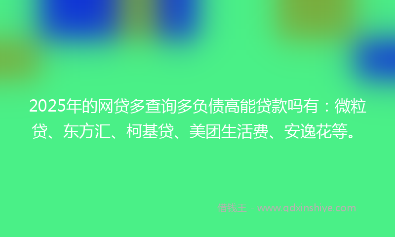 2025年的网贷多查询多负债高能贷款吗有：微粒贷、东方汇、柯基贷、美团生活费、安逸花等。