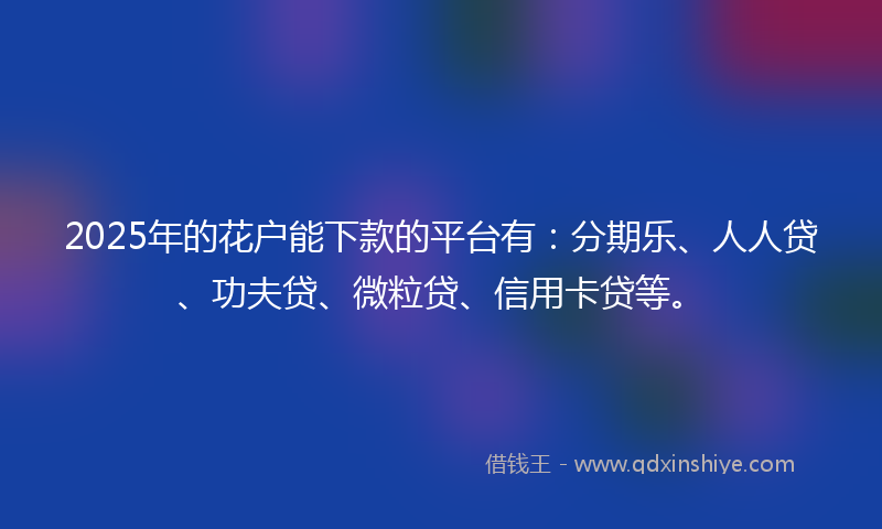 2025年的花户能下款的平台有:分期乐、人人贷、功夫贷、微粒贷、信用卡贷等。