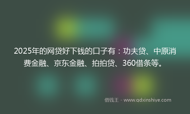 2025年的网贷好下钱的口子有：功夫贷、中原消费金融、京东金融、拍拍贷、360借条等。