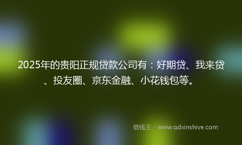 2025年的贵阳正规贷款公司有：好期贷、我来贷、投友圈、京东金融、小花钱包等。