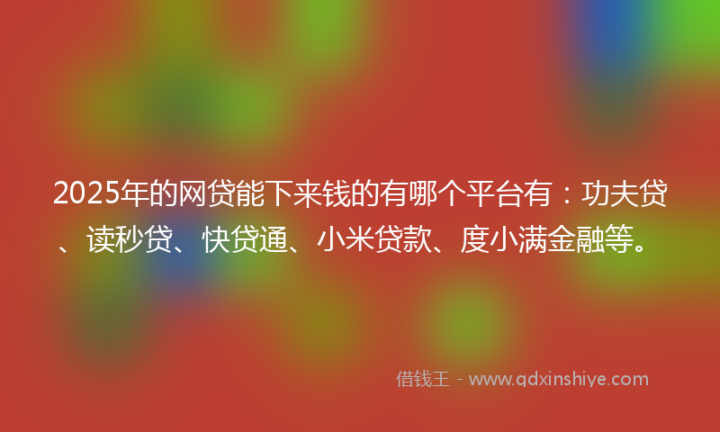 2025年的网贷能下来钱的有哪个平台有：功夫贷、读秒贷、快贷通、小米贷款、度小满金融等。