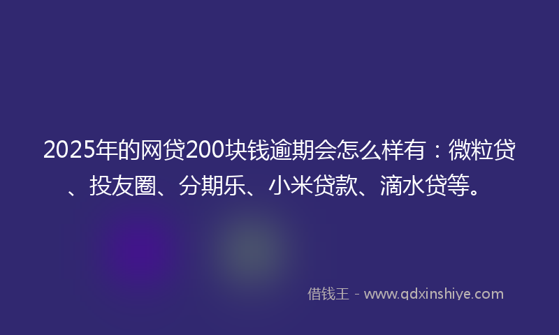 2025年的网贷200块钱逾期会怎么样有：微粒贷、投友圈、分期乐、小米贷款、滴水贷等。