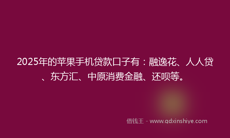 2025年的苹果手机贷款口子有：融逸花、人人贷、东方汇、中原消费金融、还呗等。