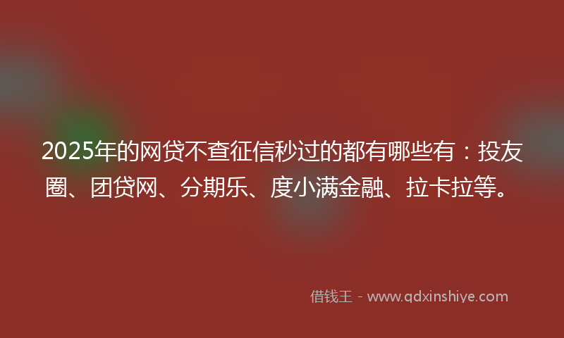 2025年的网贷不查征信秒过的都有哪些有：投友圈、团贷网、分期乐、度小满金融、拉卡拉等。