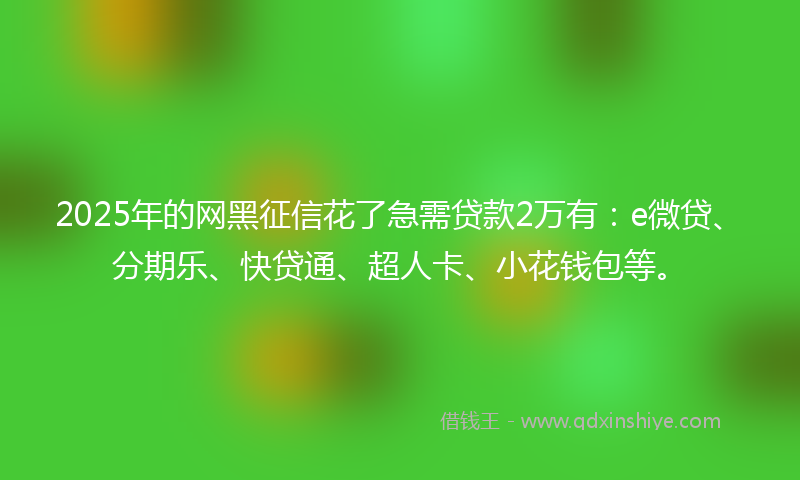 2025年的网黑征信花了急需贷款2万有：e微贷、分期乐、快贷通、超人卡、小花钱包等。