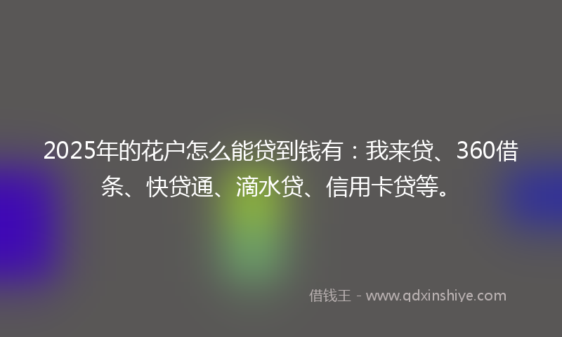 2025年的花户怎么能贷到钱有：我来贷、360借条、快贷通、滴水贷、信用卡贷等。
