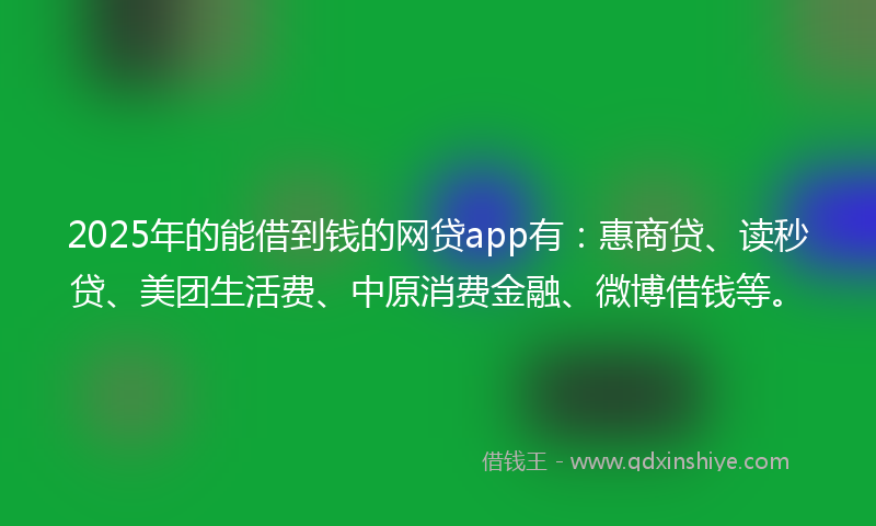 2025年的能借到钱的网贷app有：惠商贷、读秒贷、美团生活费、中原消费金融、微博借钱等。