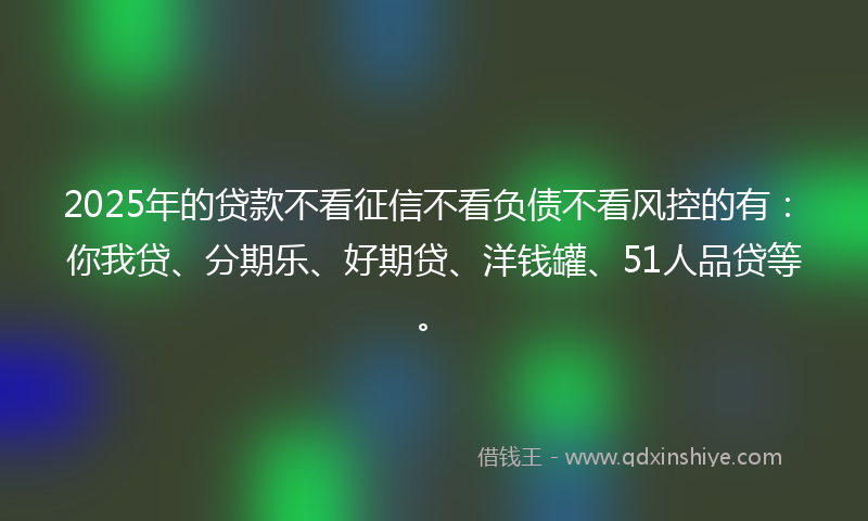 2025年的贷款不看征信不看负债不看风控的有：你我贷、分期乐、好期贷、洋钱罐、51人品贷等。