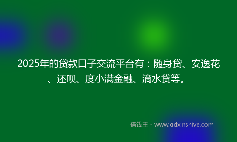 2025年的贷款口子交流平台有：随身贷、安逸花、还呗、度小满金融、滴水贷等。