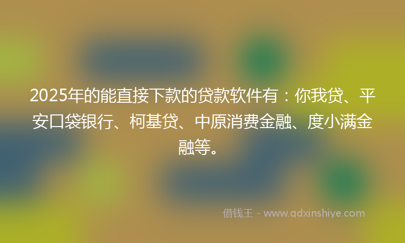 2025年的能直接下款的贷款软件有：你我贷、平安口袋银行、柯基贷、中原消费金融、度小满金融等。