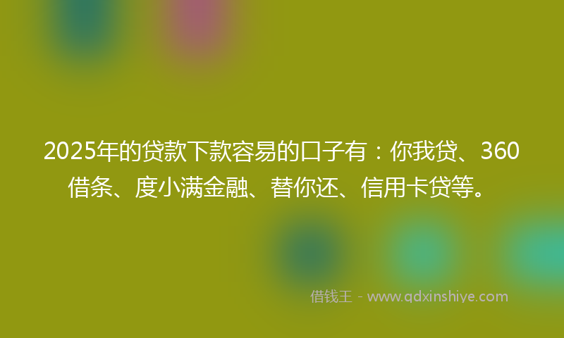 2025年的贷款下款容易的口子有：你我贷、360借条、度小满金融、替你还、信用卡贷等。