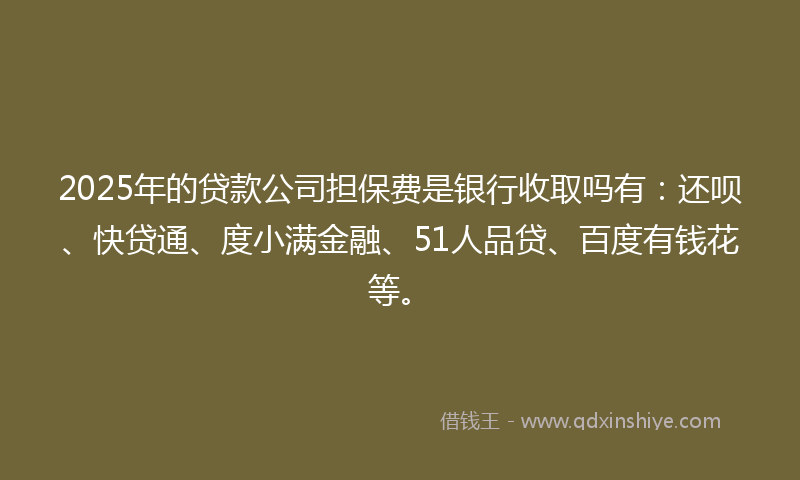 2025年的贷款公司担保费是银行收取吗有：还呗、快贷通、度小满金融、51人品贷、百度有钱花等。