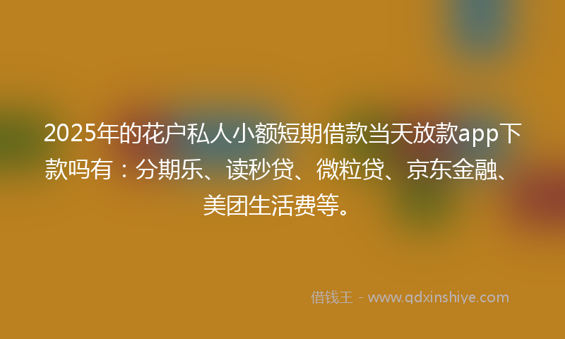 2025年的花户私人小额短期借款当天放款app下款吗有：分期乐、读秒贷、微粒贷、京东金融、美团生活费等。