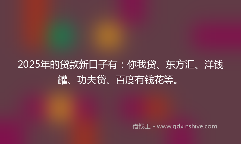2025年的贷款新口子有：你我贷、东方汇、洋钱罐、功夫贷、百度有钱花等。