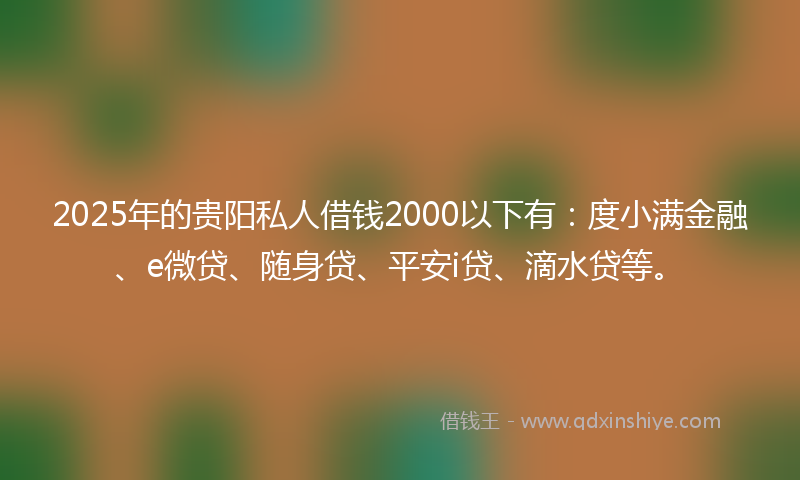 2025年的贵阳私人借钱2000以下有：度小满金融、e微贷、随身贷、平安i贷、滴水贷等。