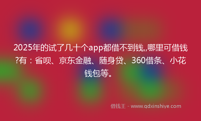 2025年的试了几十个app都借不到钱,,哪里可借钱?有：省呗、京东金融、随身贷、360借条、小花钱包等。