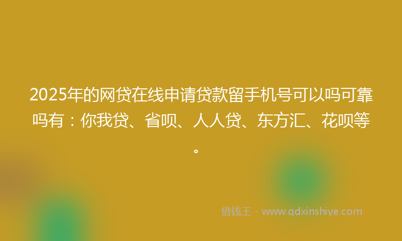 2025年的网贷在线申请贷款留手机号可以吗可靠吗有：你我贷、省呗、人人贷、东方汇、花呗等。