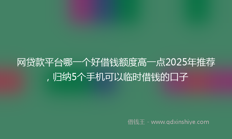 网贷款平台哪一个好借钱额度高一点2025年推荐，归纳5个手机可以临时借钱的口子