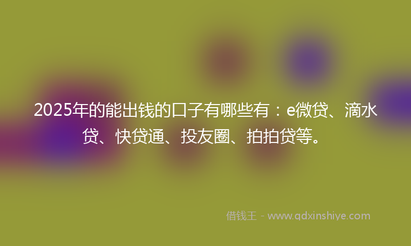 2025年的能出钱的口子有哪些有：e微贷、滴水贷、快贷通、投友圈、拍拍贷等。
