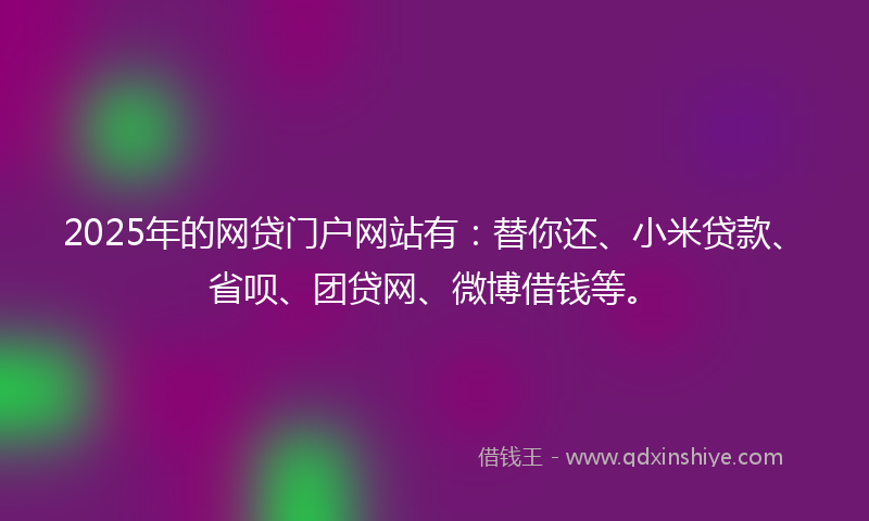 2025年的网贷门户网站有：替你还、小米贷款、省呗、团贷网、微博借钱等。