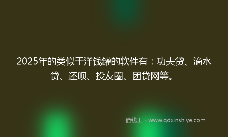 2025年的类似于洋钱罐的软件有：功夫贷、滴水贷、还呗、投友圈、团贷网等。