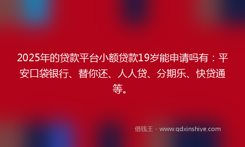 2025年的贷款平台小额贷款19岁能申请吗有：平安口袋银行、替你还、人人贷、分期乐、快贷通等。