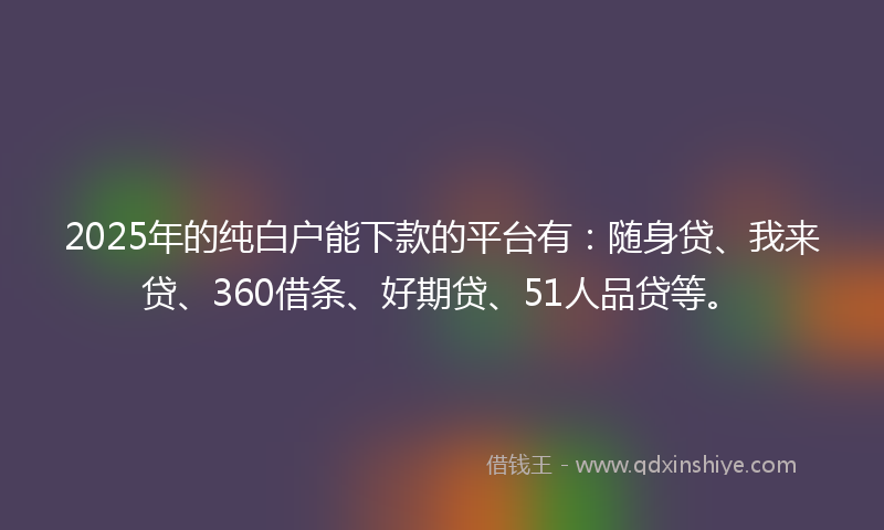2025年的纯白户能下款的平台有：随身贷、我来贷、360借条、好期贷、51人品贷等。