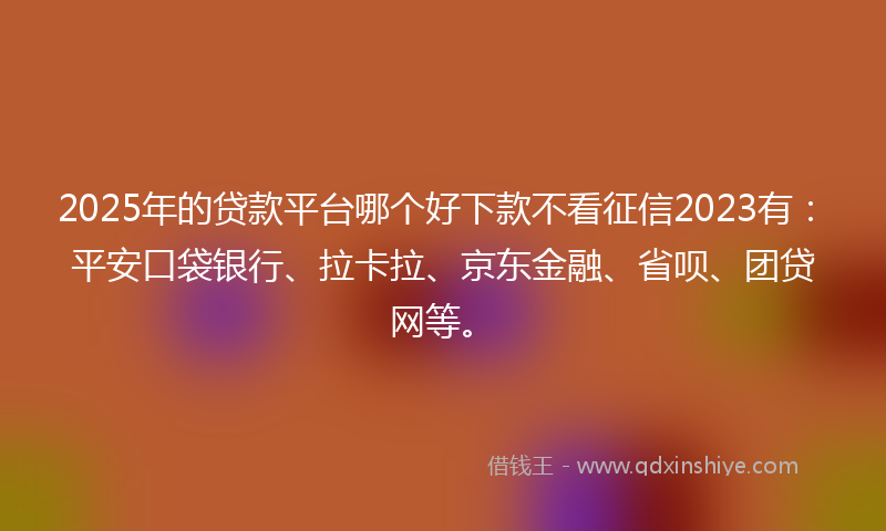 2025年的贷款平台哪个好下款不看征信2023有：平安口袋银行、拉卡拉、京东金融、省呗、团贷网等。