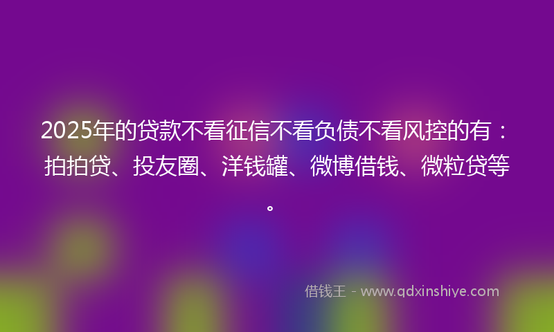 2025年的贷款不看征信不看负债不看风控的有：拍拍贷、投友圈、洋钱罐、微博借钱、微粒贷等。
