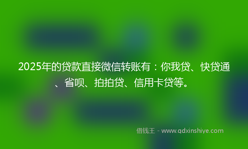 2025年的贷款直接微信转账有：你我贷、快贷通、省呗、拍拍贷、信用卡贷等。