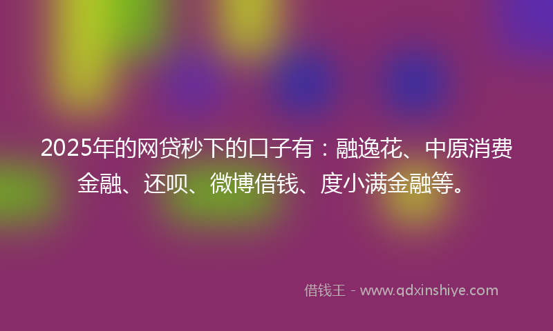 2025年的网贷秒下的口子有：融逸花、中原消费金融、还呗、微博借钱、度小满金融等。