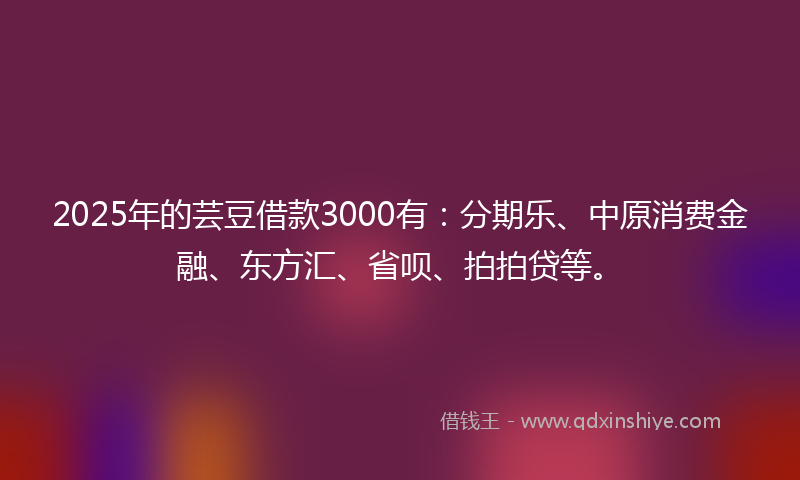2025年的芸豆借款3000有：分期乐、中原消费金融、东方汇、省呗、拍拍贷等。