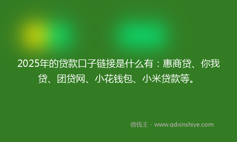 2025年的贷款口子链接是什么有：惠商贷、你我贷、团贷网、小花钱包、小米贷款等。