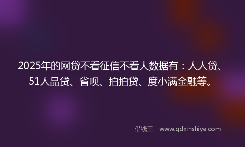 2025年的网贷不看征信不看大数据有：人人贷、51人品贷、省呗、拍拍贷、度小满金融等。
