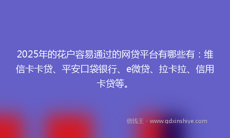 2025年的花户容易通过的网贷平台有哪些有：维信卡卡贷、平安口袋银行、e微贷、拉卡拉、信用卡贷等。