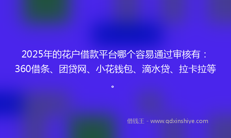 2025年的花户借款平台哪个容易通过审核有：360借条、团贷网、小花钱包、滴水贷、拉卡拉等。