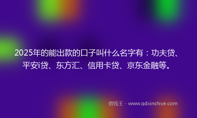 2025年的能出款的口子叫什么名字有：功夫贷、平安i贷、东方汇、信用卡贷、京东金融等。