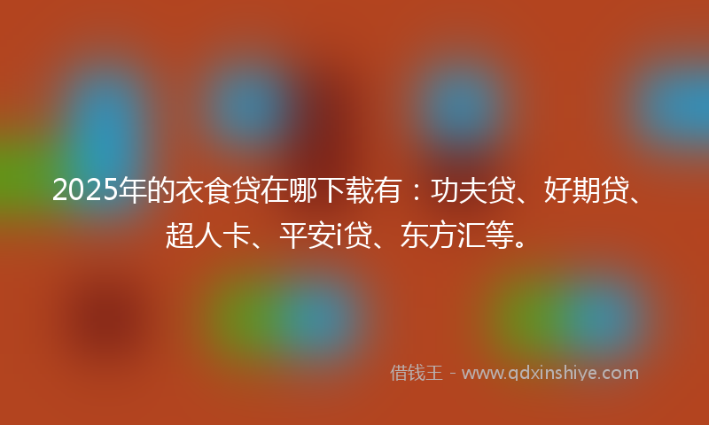 2025年的衣食贷在哪下载有：功夫贷、好期贷、超人卡、平安i贷、东方汇等。