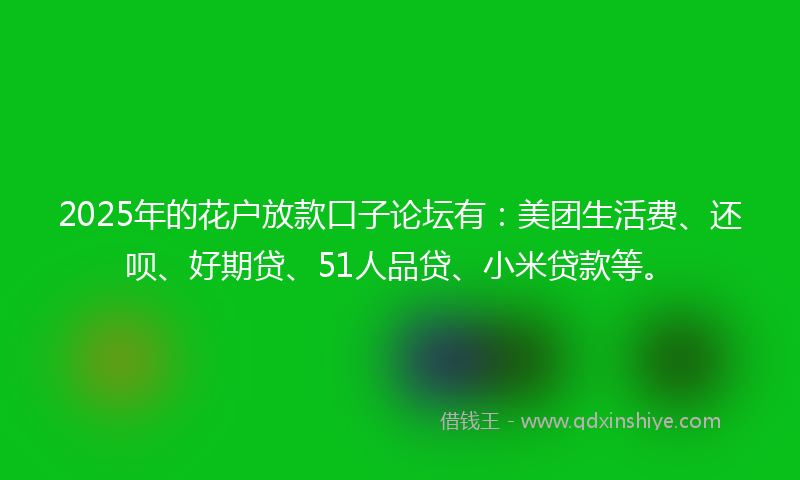 2025年的花户放款口子论坛有：美团生活费、还呗、好期贷、51人品贷、小米贷款等。
