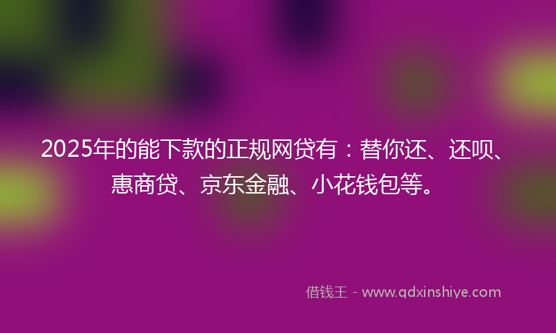 2025年的能下款的正规网贷有：替你还、还呗、惠商贷、京东金融、小花钱包等。