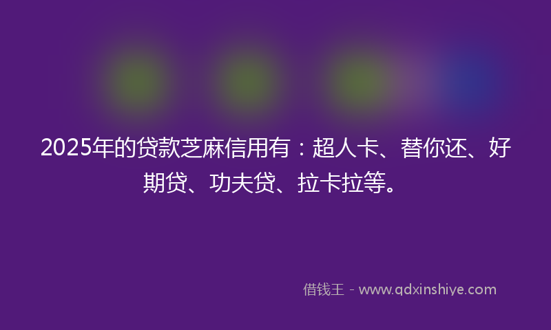 2025年的贷款芝麻信用有：超人卡、替你还、好期贷、功夫贷、拉卡拉等。