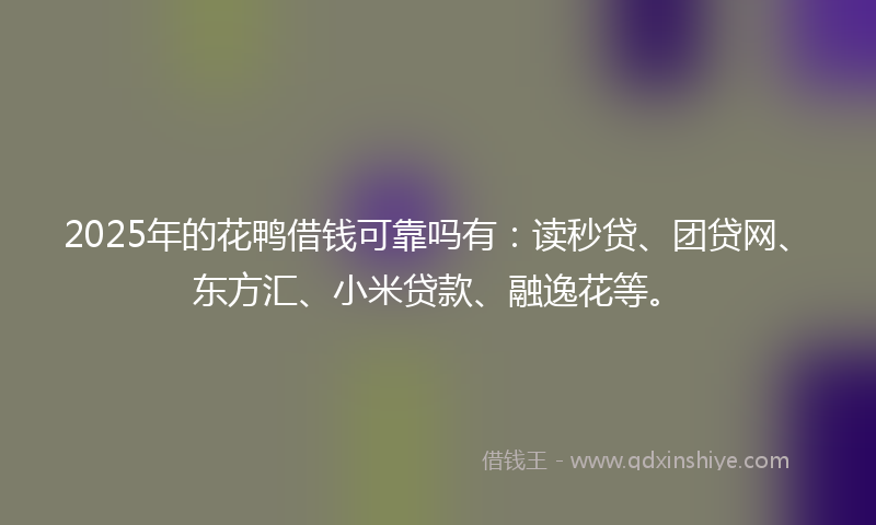 2025年的花鸭借钱可靠吗有：读秒贷、团贷网、东方汇、小米贷款、融逸花等。