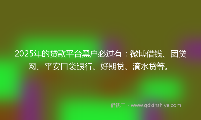 2025年的贷款平台黑户必过有：微博借钱、团贷网、平安口袋银行、好期贷、滴水贷等。