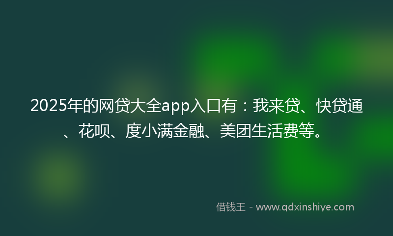 2025年的网贷大全app入口有：我来贷、快贷通、花呗、度小满金融、美团生活费等。