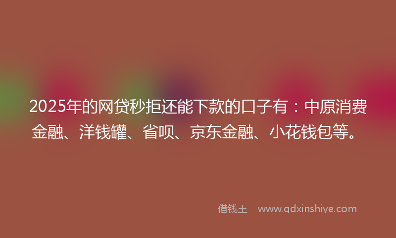 2025年的网贷秒拒还能下款的口子有：中原消费金融、洋钱罐、省呗、京东金融、小花钱包等。