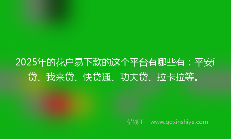 2025年的花户易下款的这个平台有哪些有：平安i贷、我来贷、快贷通、功夫贷、拉卡拉等。