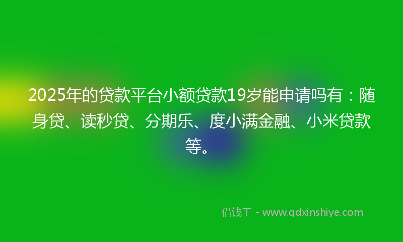 2025年的贷款平台小额贷款19岁能申请吗有：随身贷、读秒贷、分期乐、度小满金融、小米贷款等。