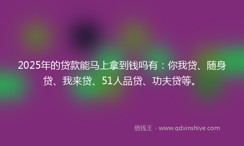 2025年的贷款能马上拿到钱吗有：你我贷、随身贷、我来贷、51人品贷、功夫贷等。